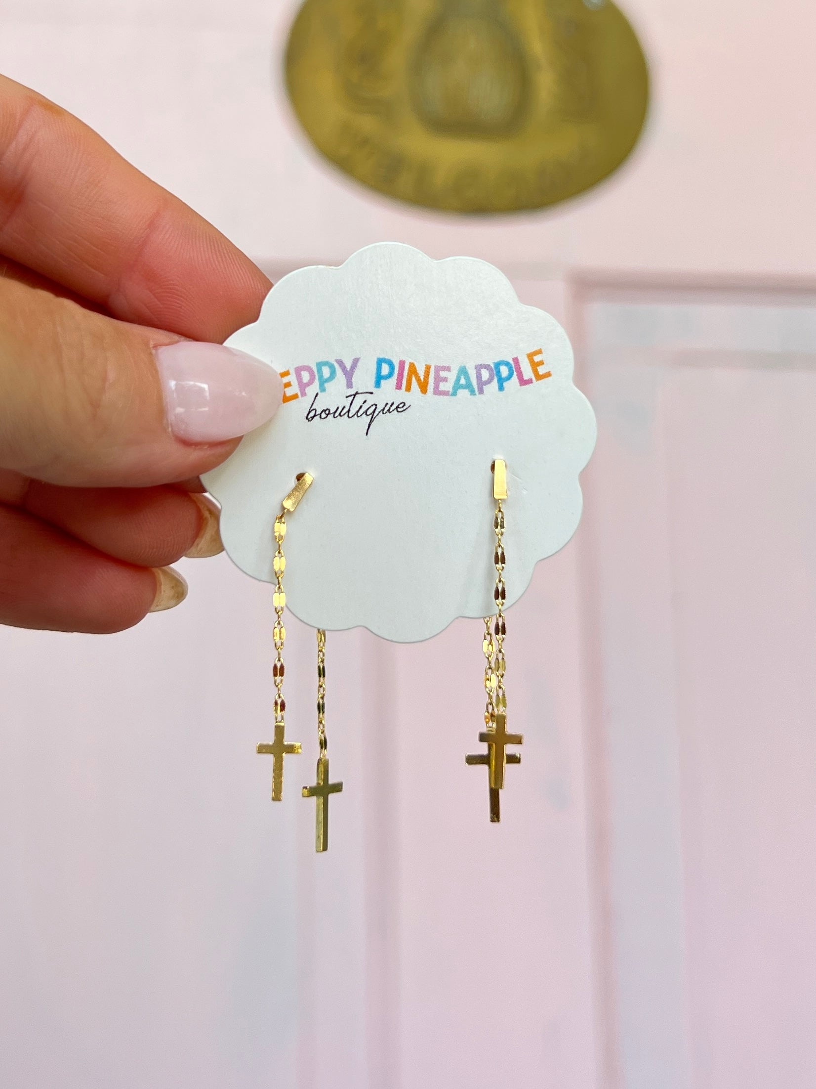 Cross Drop Linear Front Back Earrings
