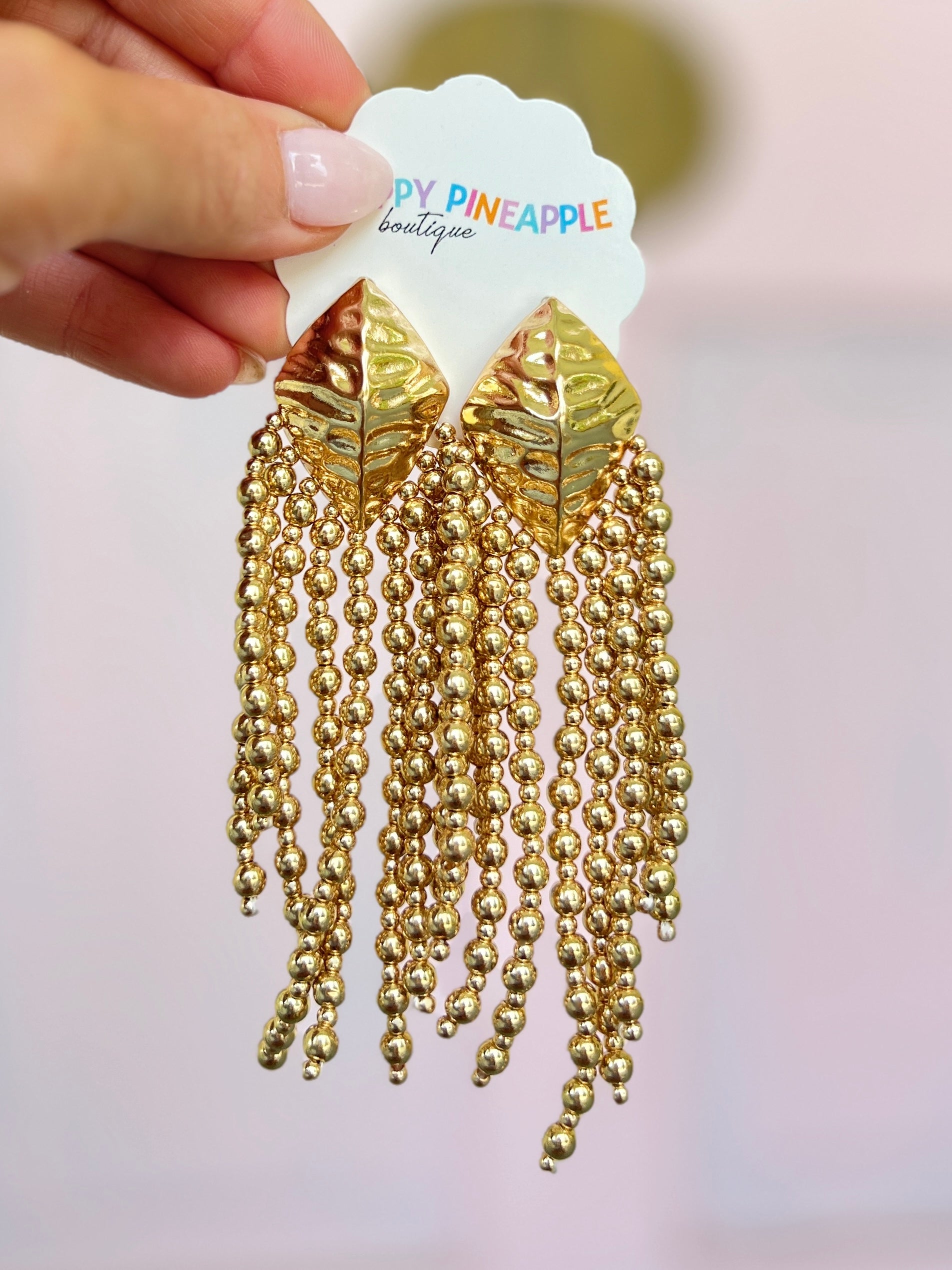 Textured Metal Tassel Earrings - Gold