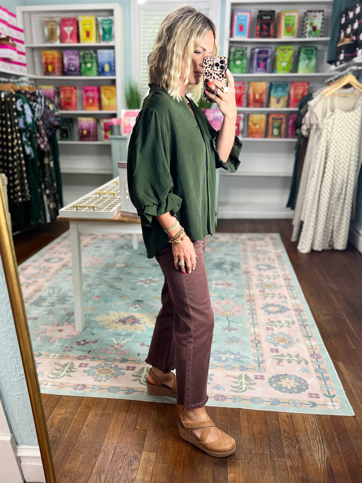 Visions of You  Balloon Sleeve Blouse - Olive