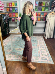 Visions of You  Balloon Sleeve Blouse - Olive