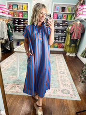 Perfect For You Striped Midi Dress - Royal