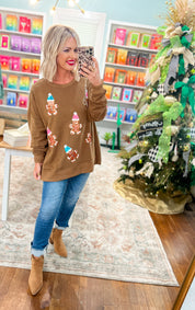 Gingerbread Hugs Sequin Sweatshirt - Brown