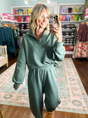 Spinning the Story Quarter Zip TOP - Sage Leaf