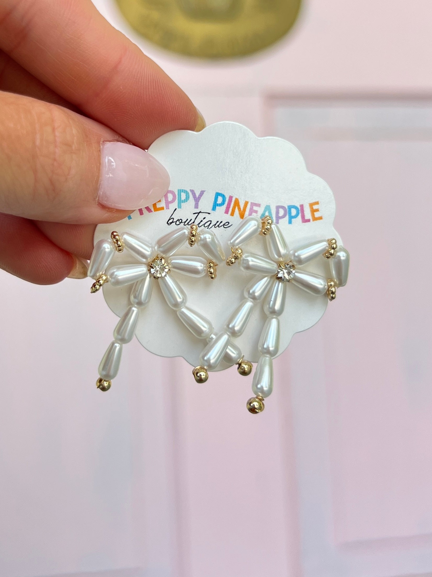 Bow and Rice Shape Beads Earrings