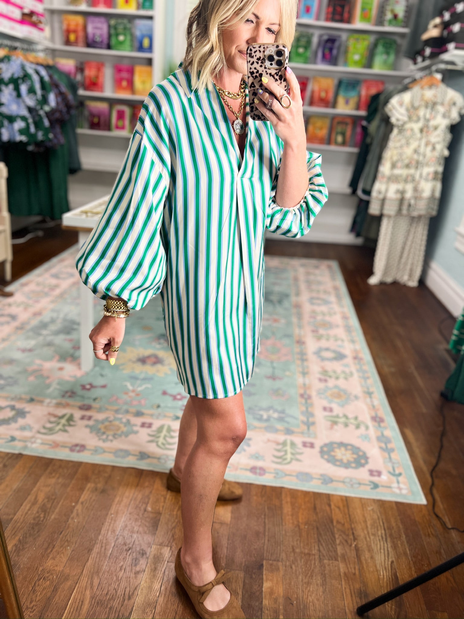 Daylight Mix Oversized Mini Dress - Green