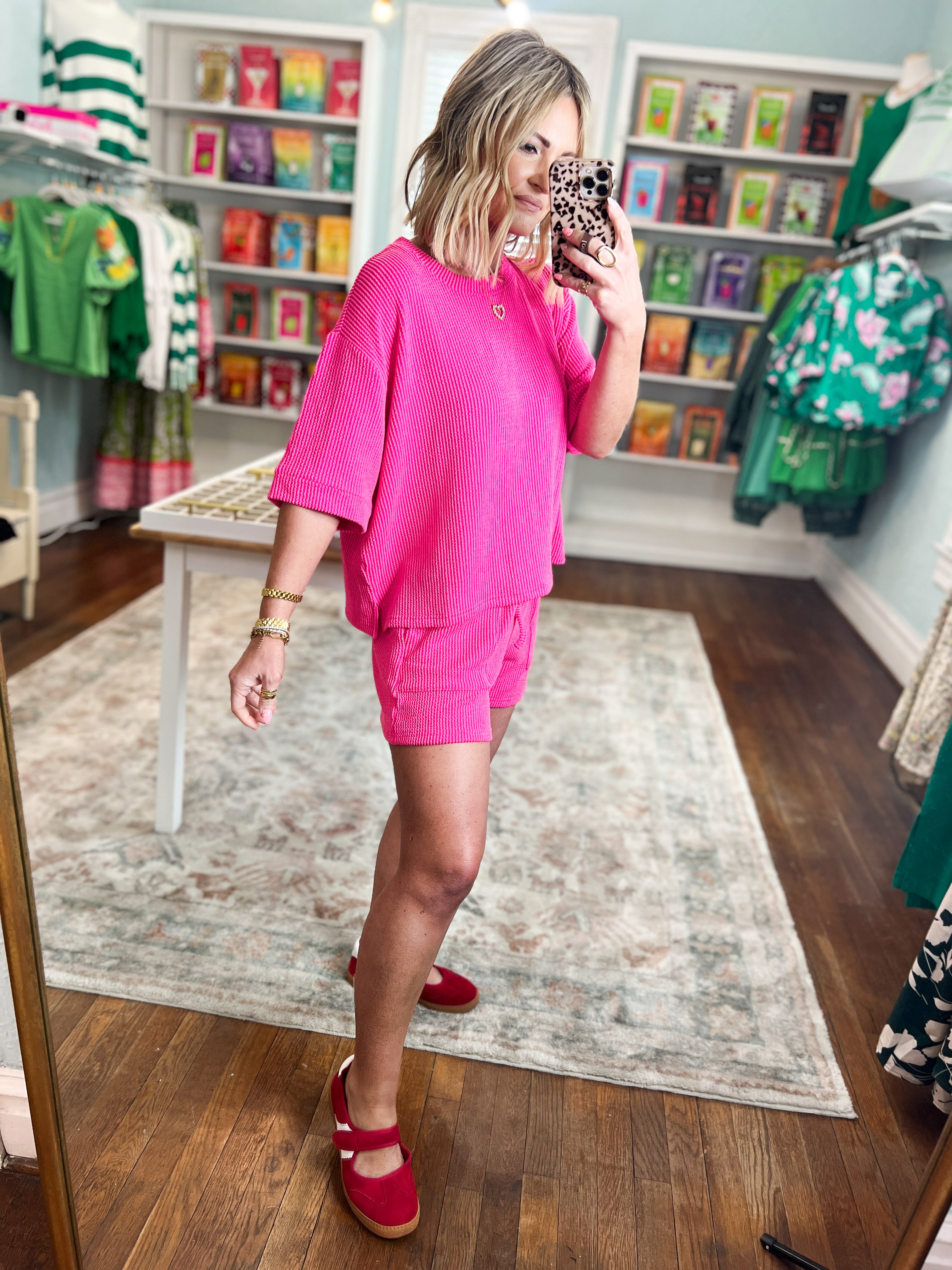 Live A Little Ribbed Set - Hot Pink