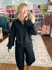 Spinning the Story Quarter Zip TOP - Black