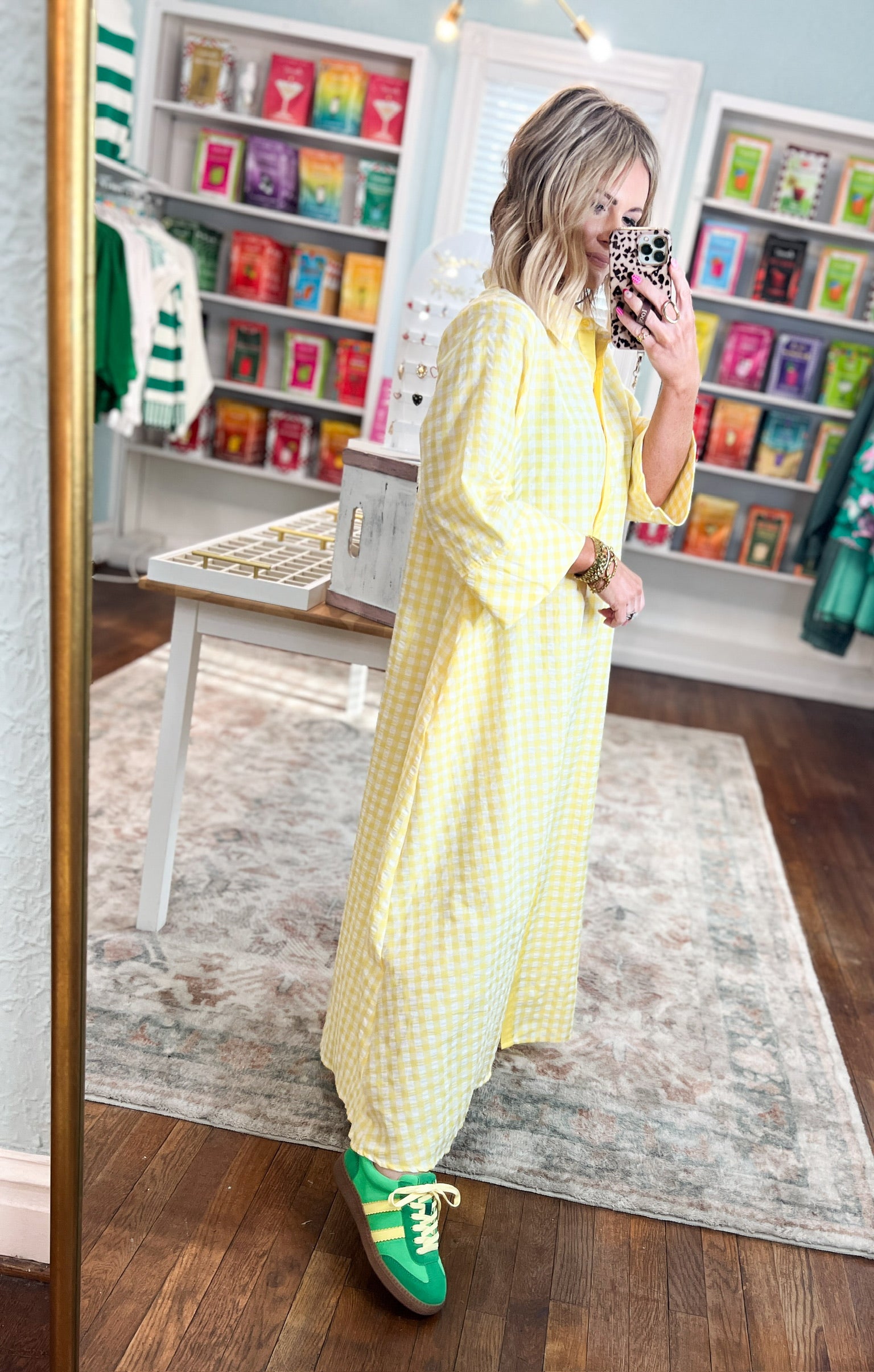 Little Moments Gingham Midi Dress - Lemon