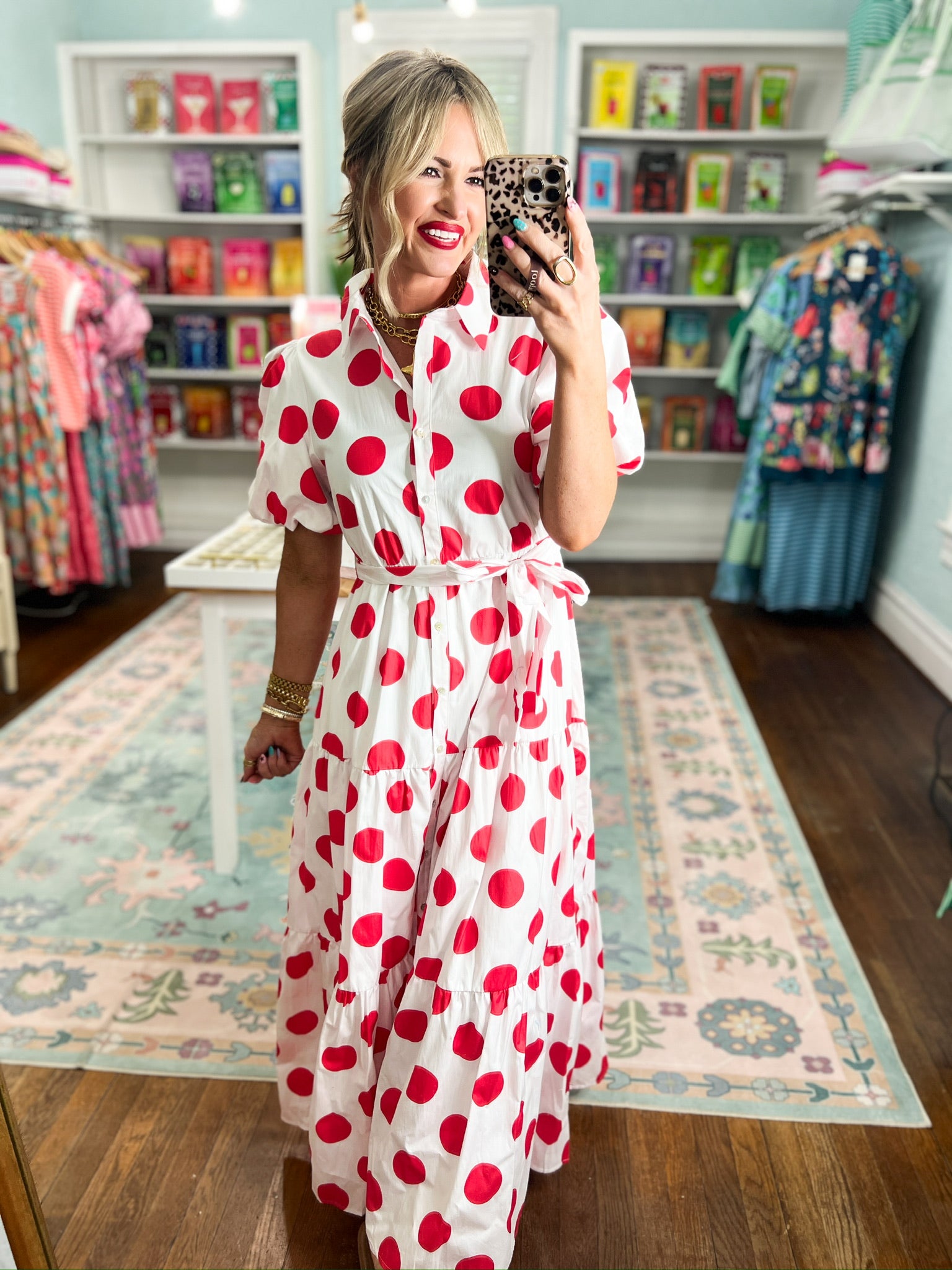 Spot on Style Puff Sleeve Maxi - Red/Off White