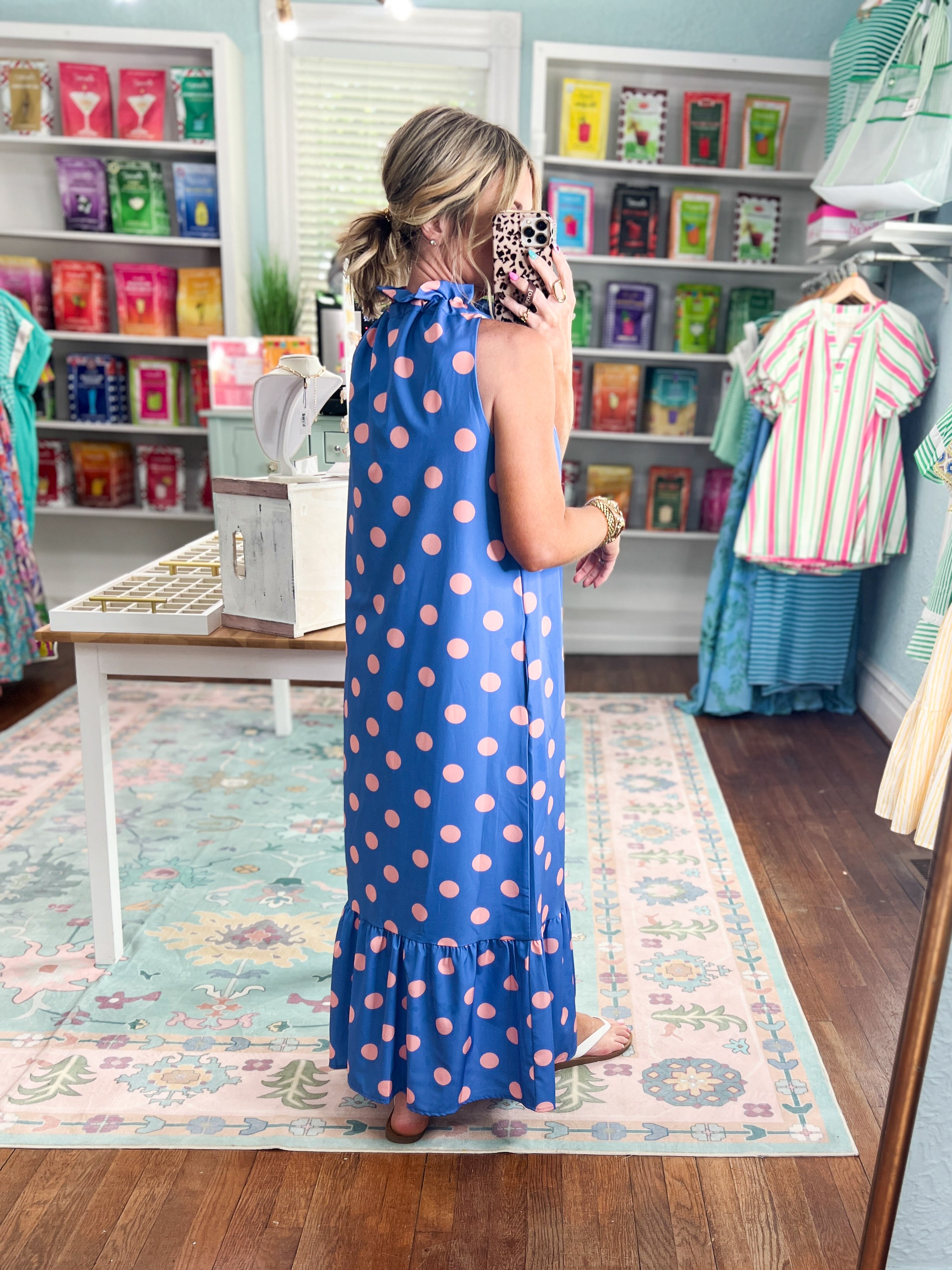 Pretty in Polka Maxi Dress - Blue/Pink