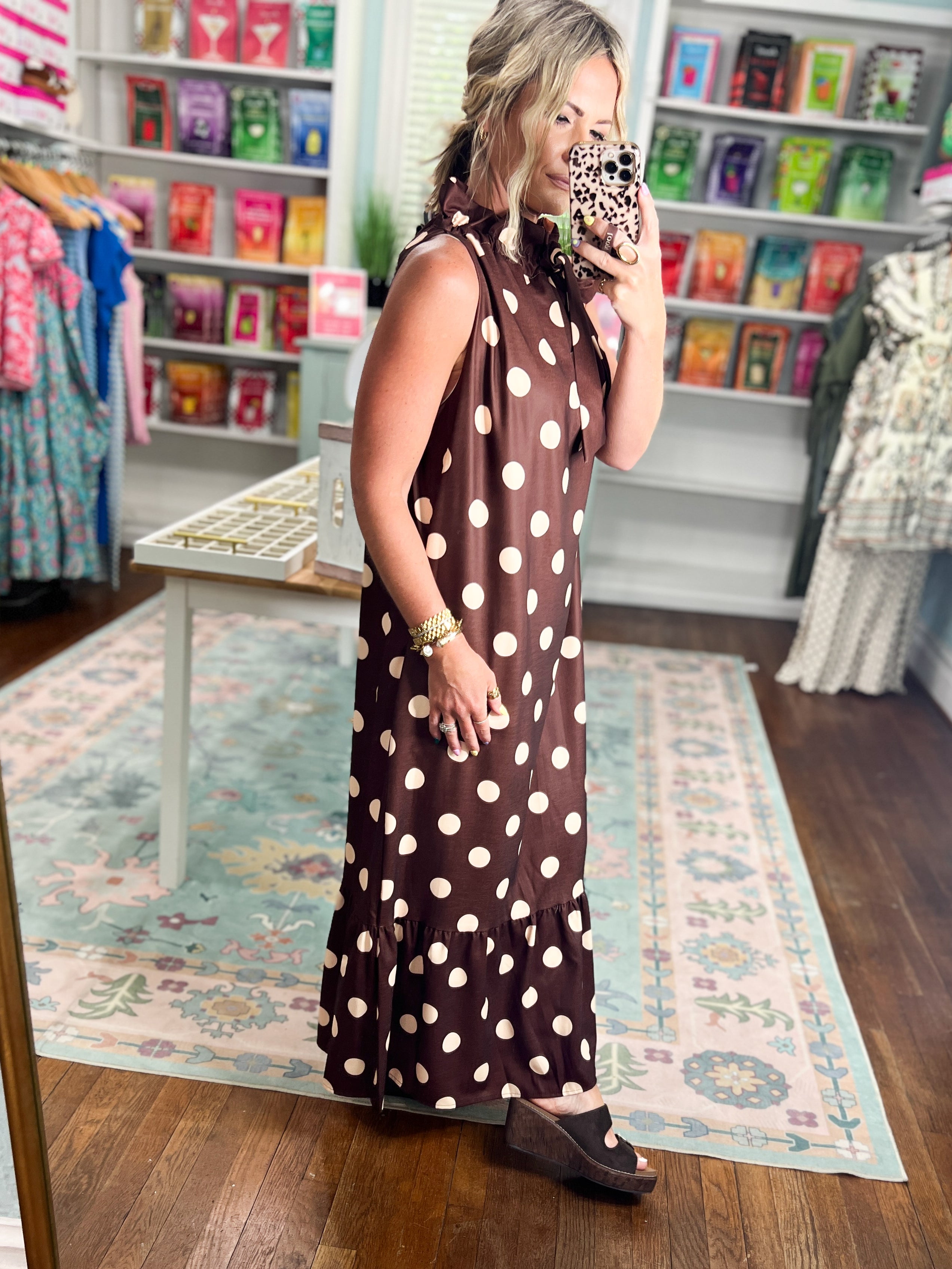 Pretty in Polka Maxi Dress - Brown/Ivory