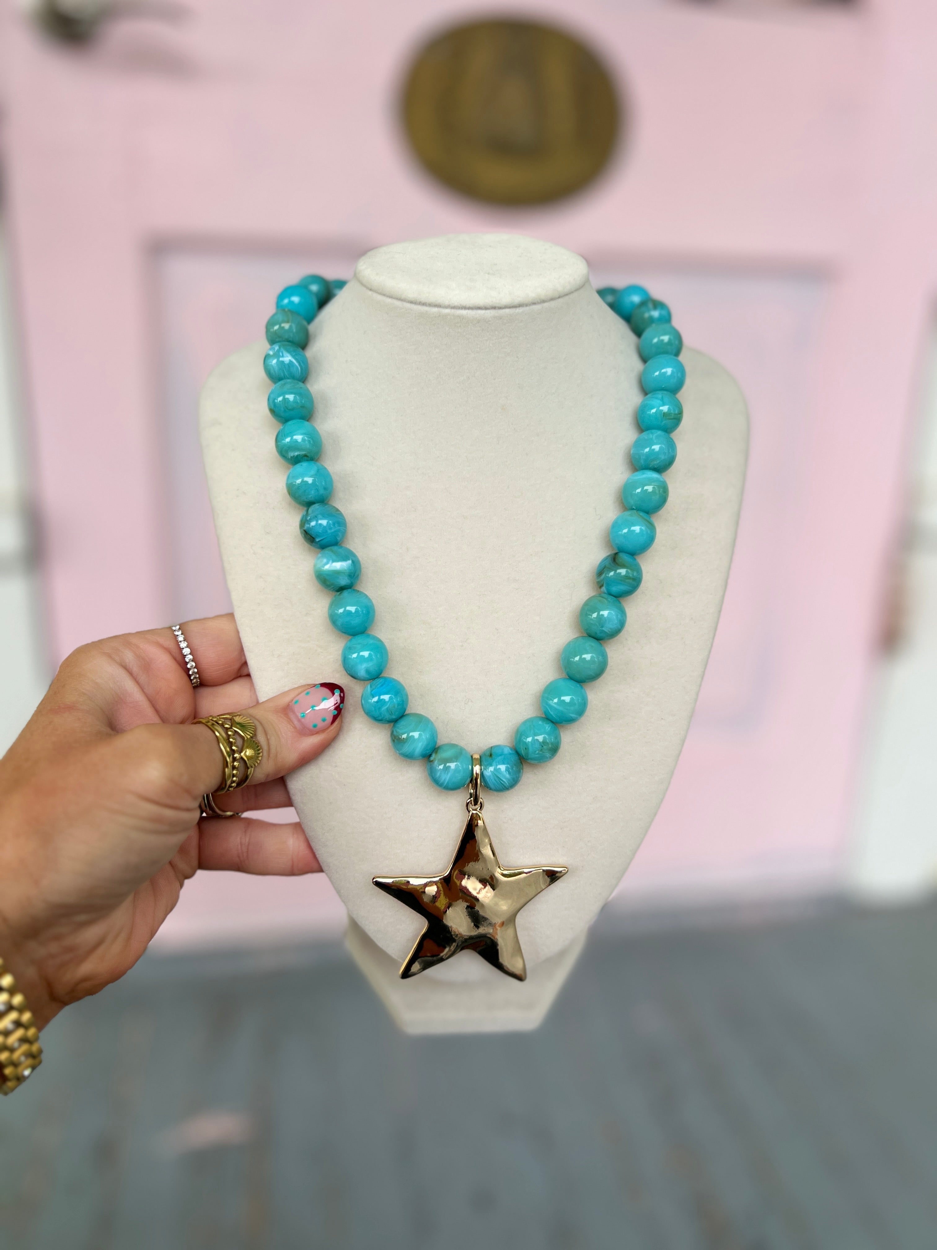 Star and Marble Ball Necklace - Turquoise