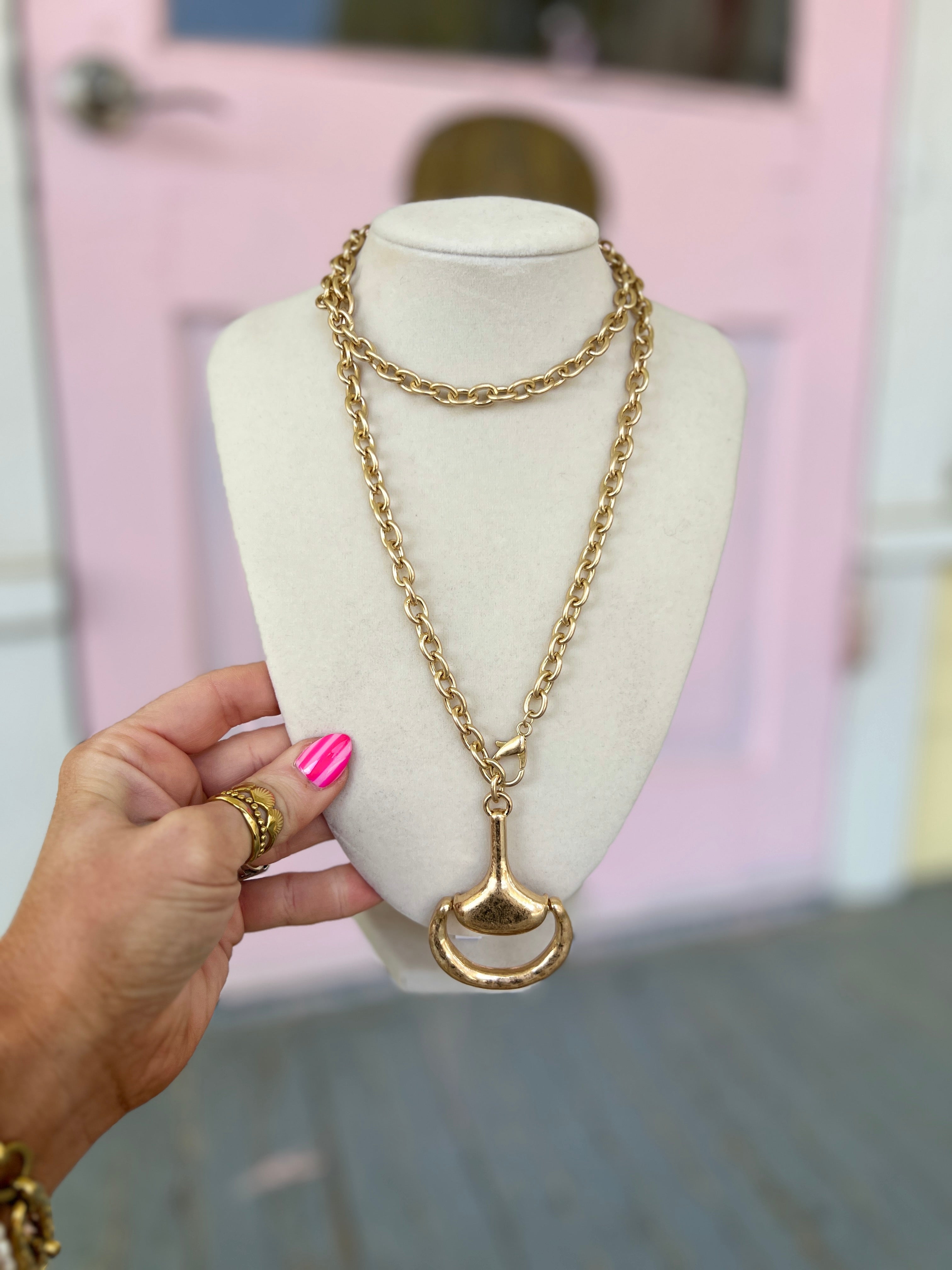 Horse-bit Pendant Adjustable Necklace Set - Vintage Gold