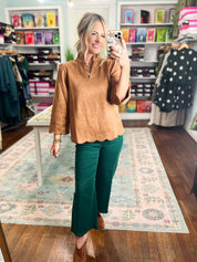Places To Be Faux Suede Top - Camel