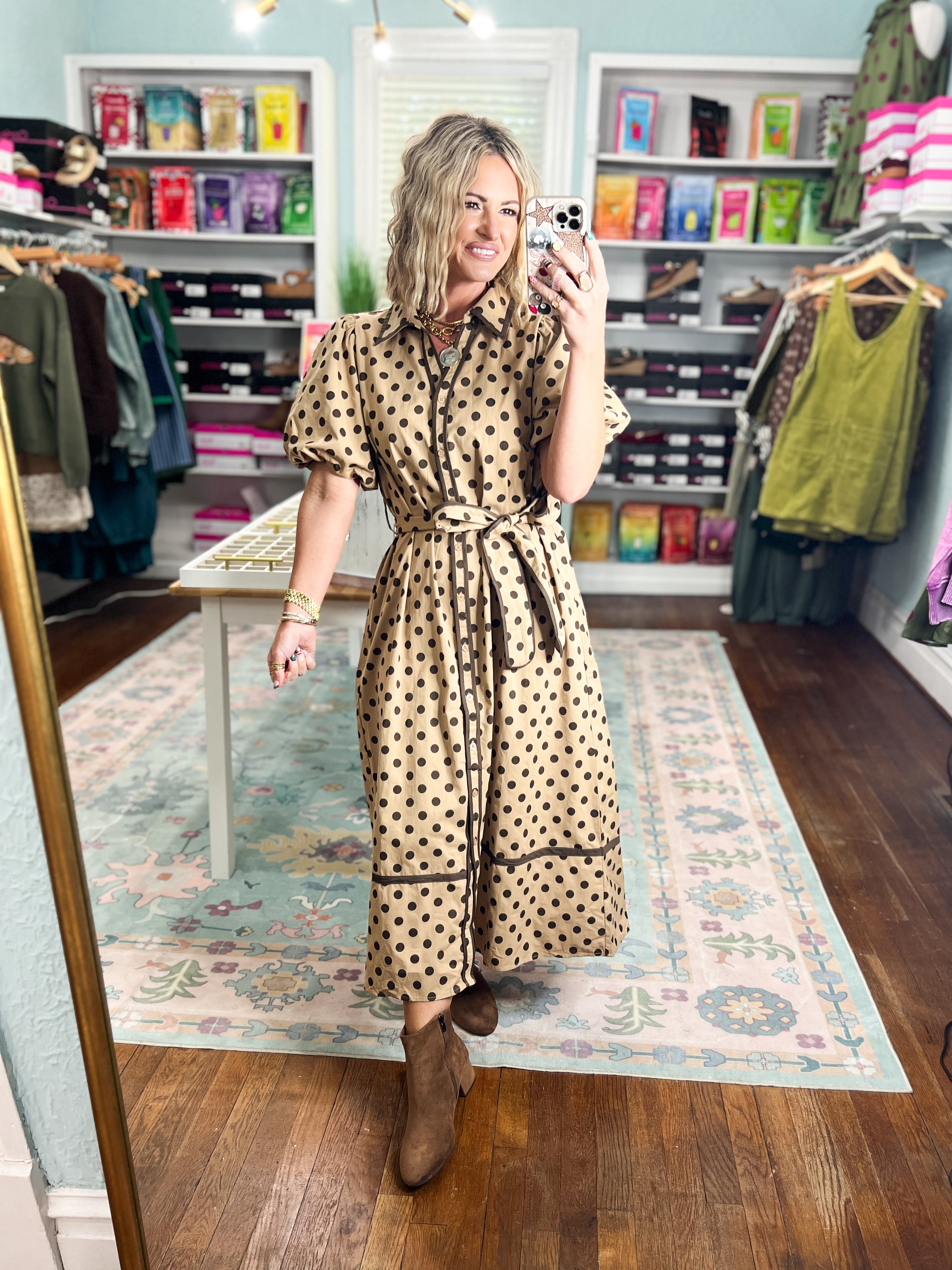 A Spot of Style Midi Dress - Taupe