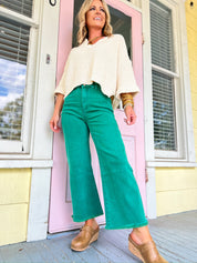 So Delightful Frayed Hem Straight Pants- Dk. Green