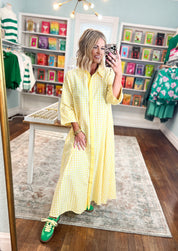 Little Moments Gingham Midi Dress - Lemon