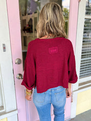 Speak Up Split Neck Sweater - Cabernet