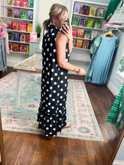 Pretty in Polka Maxi Dress - Black/White Dots
