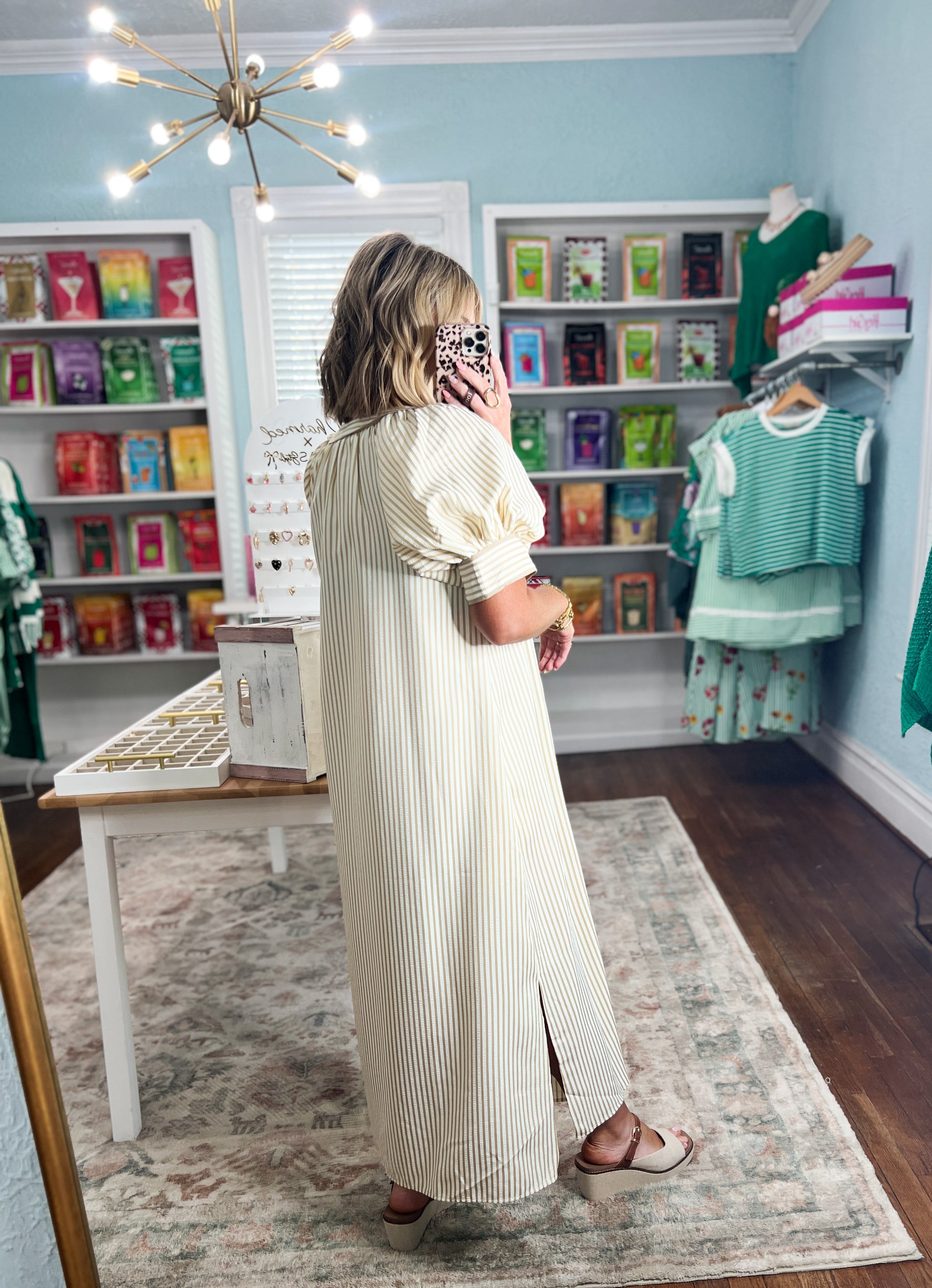 Bloom Bright Striped Midi Dress - Oatmeal