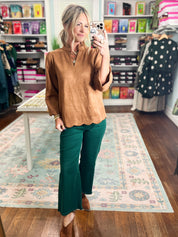 Places To Be Faux Suede Top - Camel