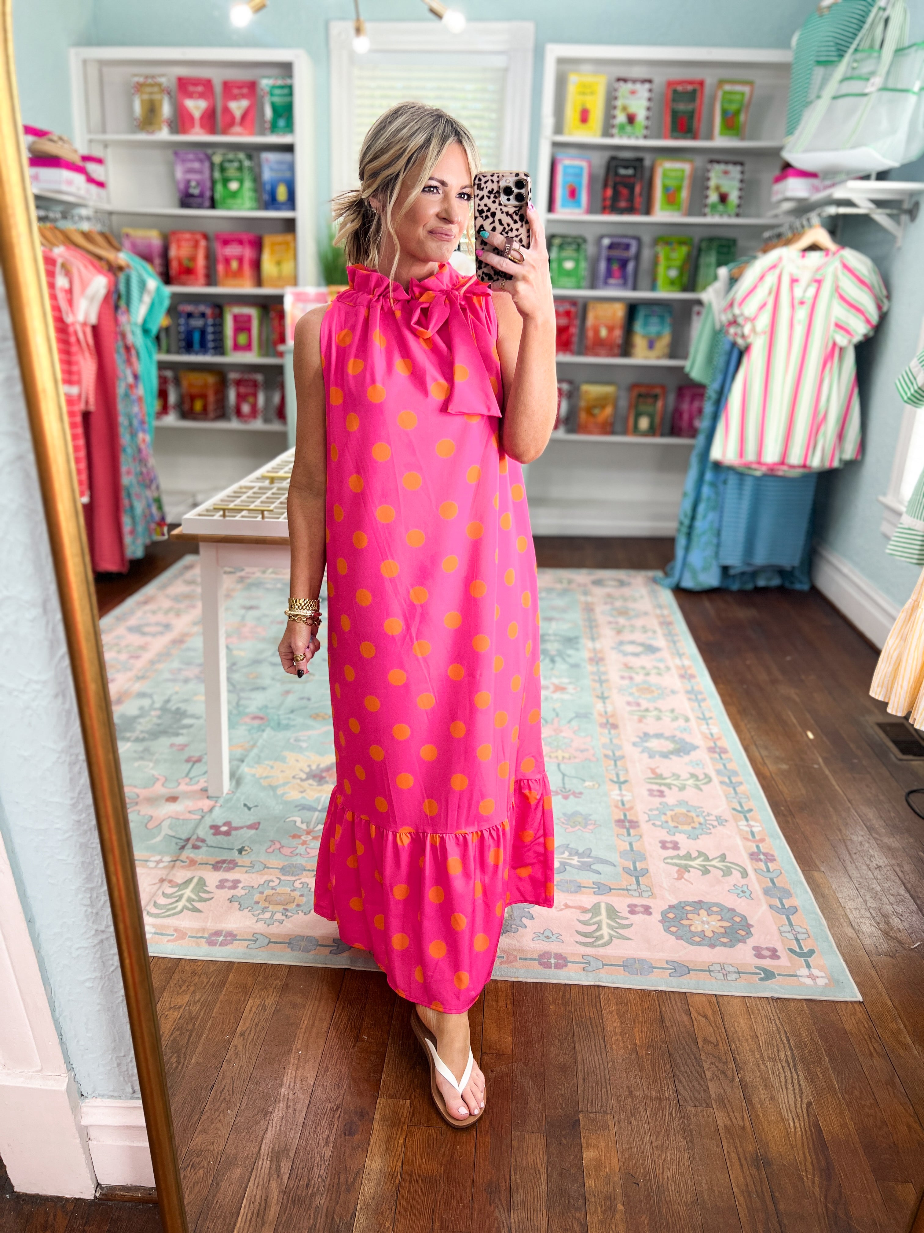 Pretty in Polka Maxi Dress - Hot Pink/Orange
