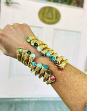 Jewel End Antique Cuff Bracelet- Fuchsia