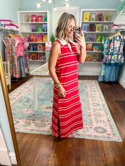 Immediately Yes Striped Midi Dress -Red