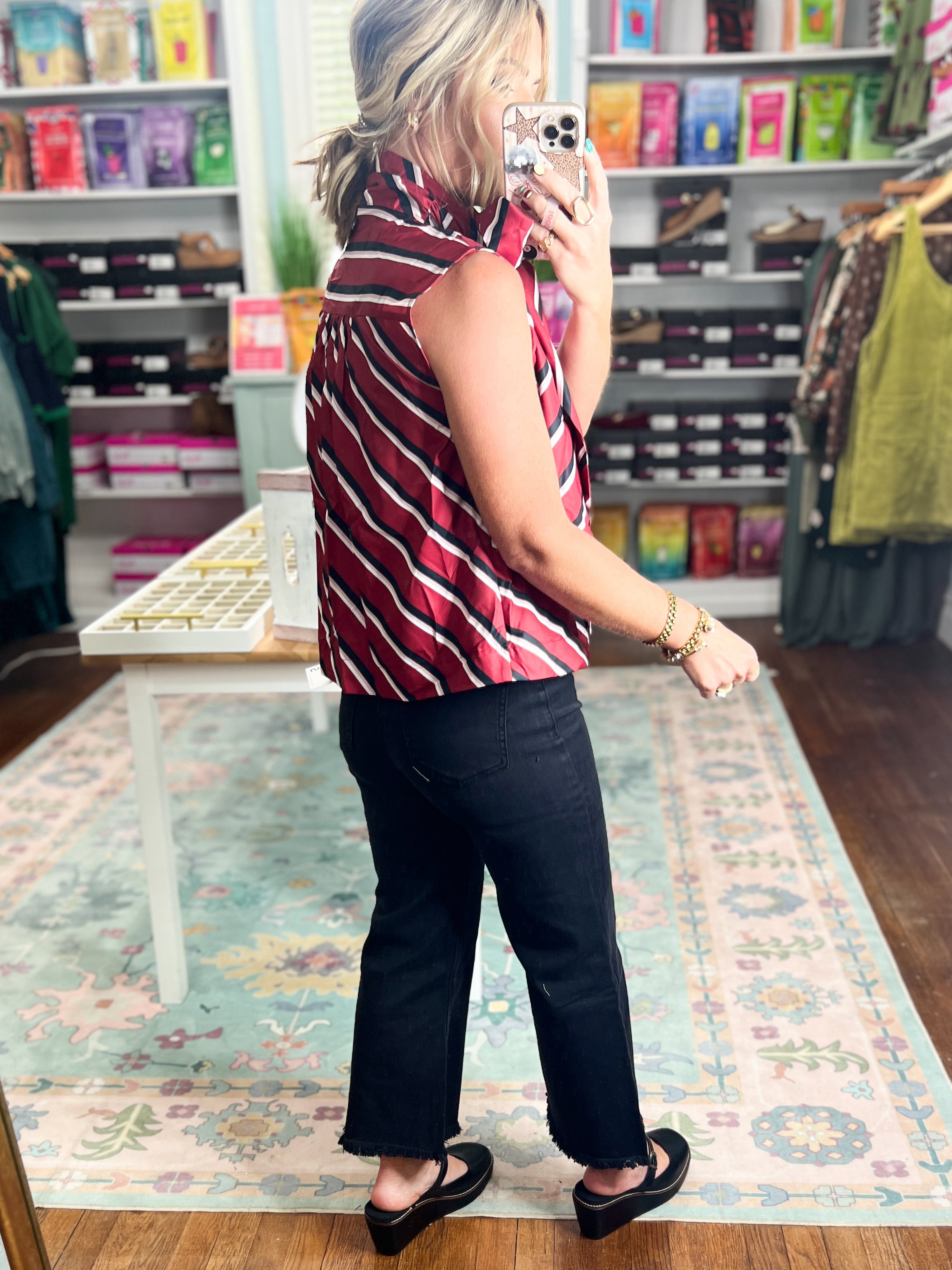Polished Path Stripe Top - Burgundy