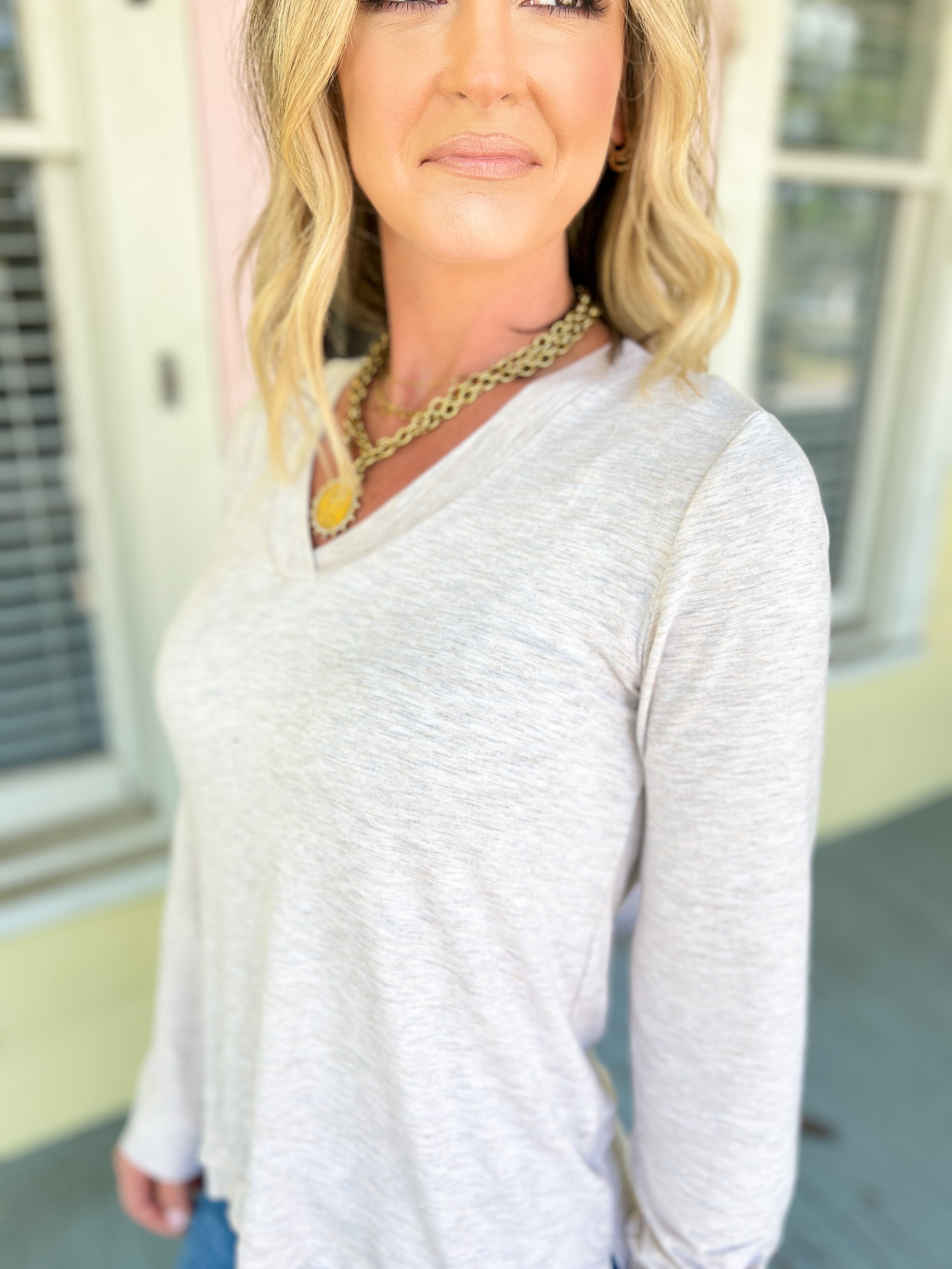 Clean and Simple V-Neck Top - Oatmeal