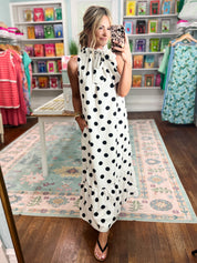 Pretty in Polka Maxi Dress - White/Black