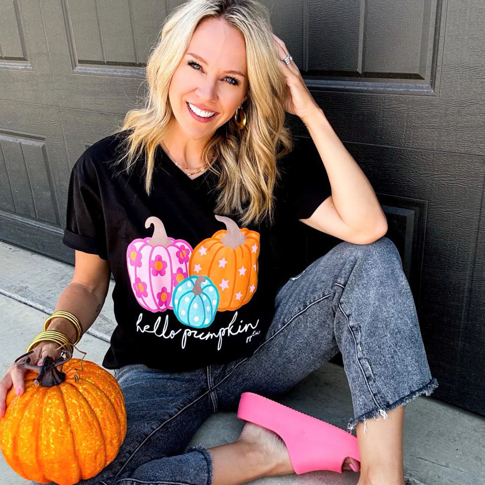 Hello Pumpkin V-neck Tee