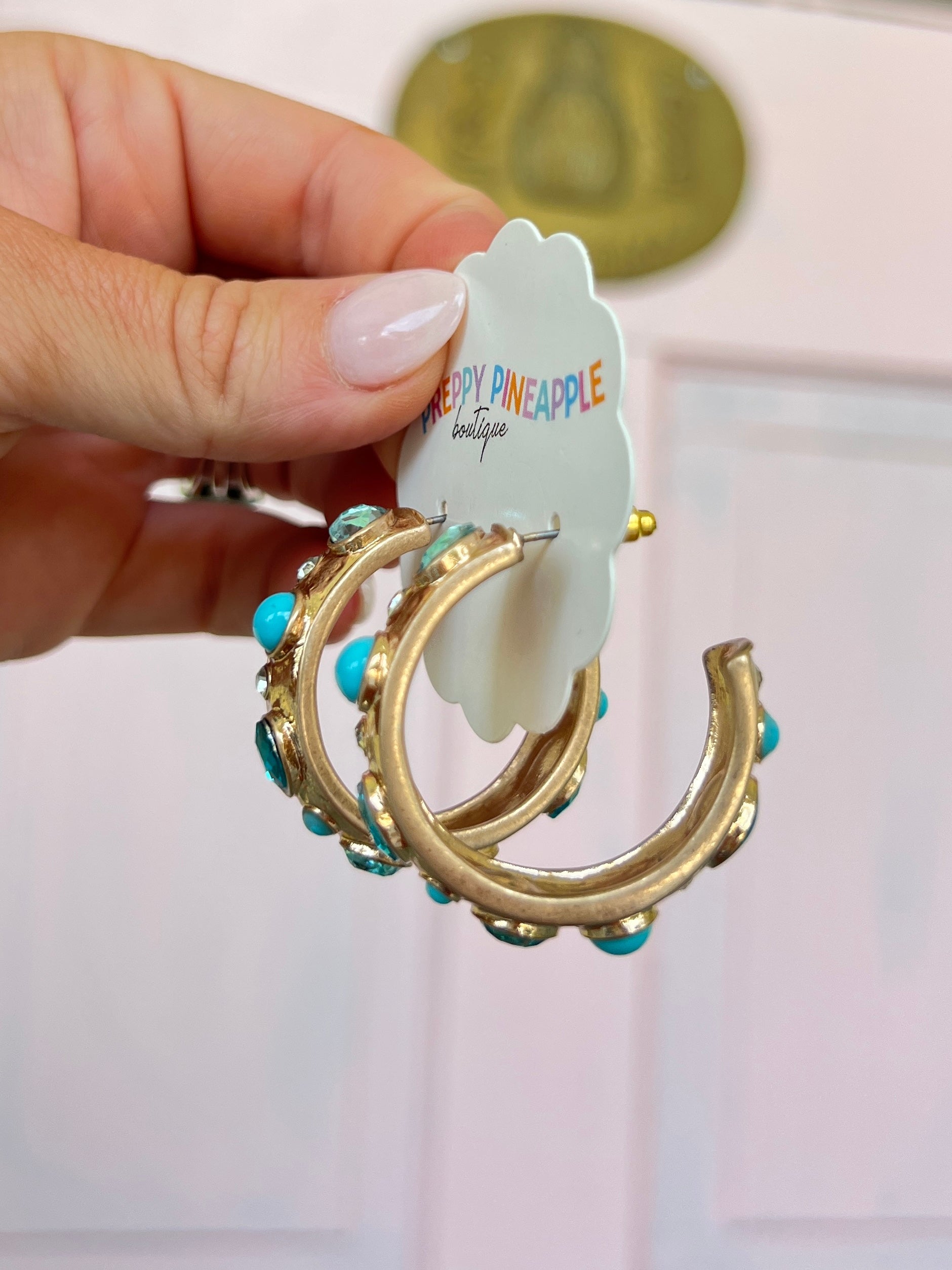 Stone Station Hoops - Turquoise