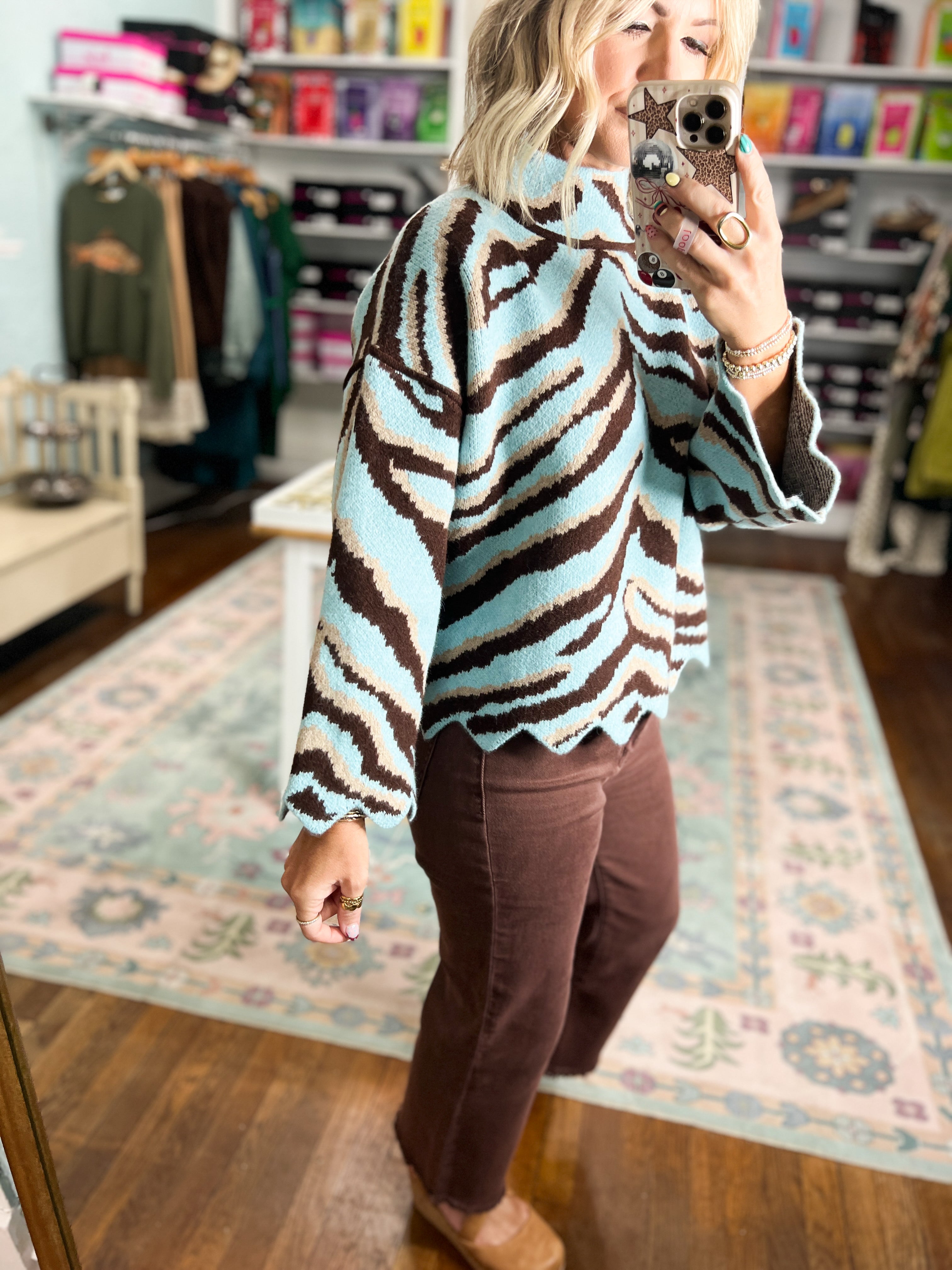A Pattern of Distinction Animal Print Top - Lt. Blue