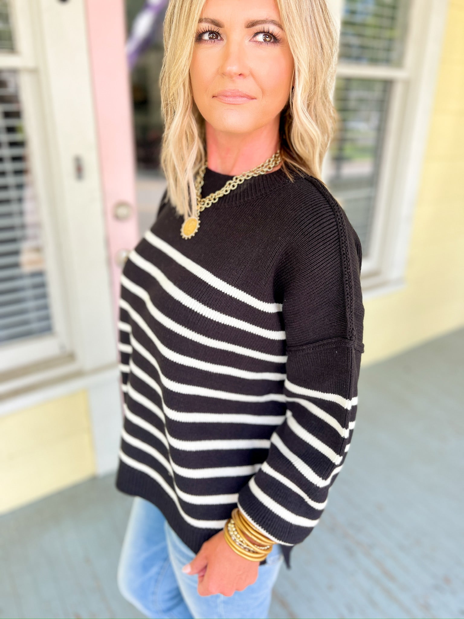 Sucker For You Striped Sweater - Black