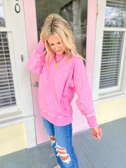 Carefree Charm French Terry Pullover - Candy Pink