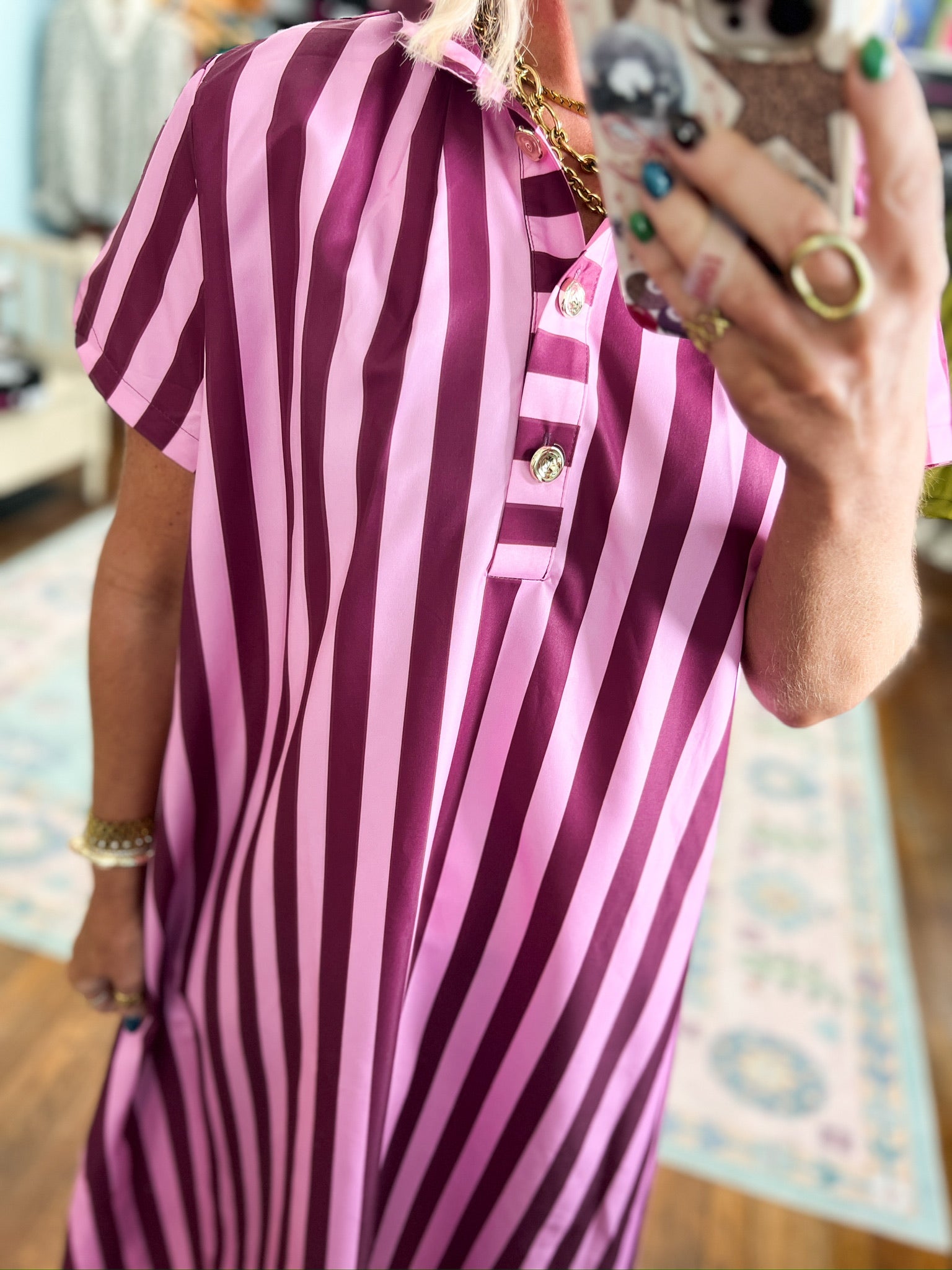 Perfect For You Striped Midi Dress - Plum