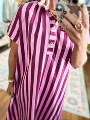 Perfect For You Striped Midi Dress - Plum