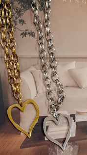 Large Open Heart Necklace - Gold