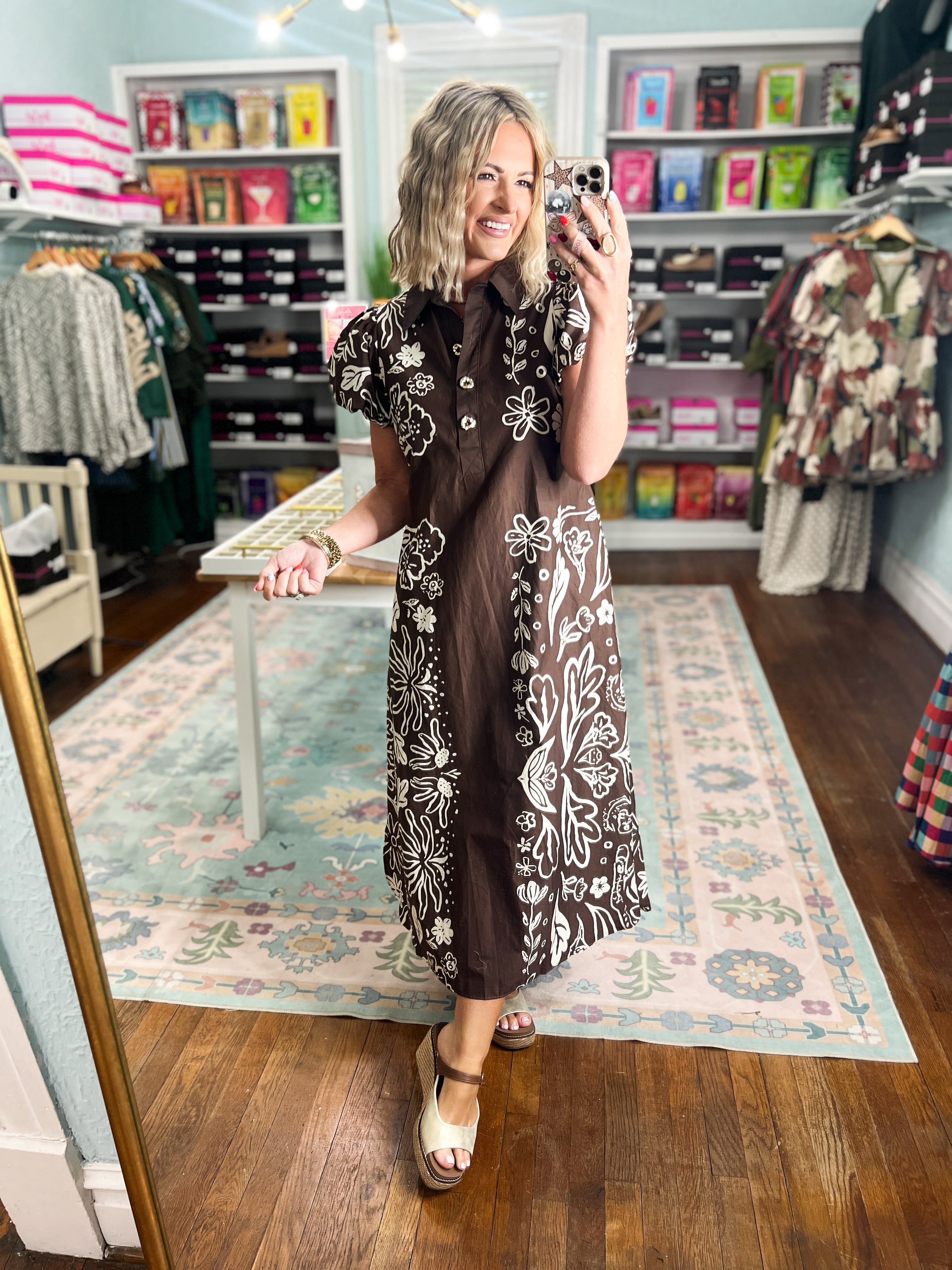True Intention Floral Midi Dress - Brown