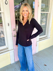 Clean and Simple V-Neck Top - Black