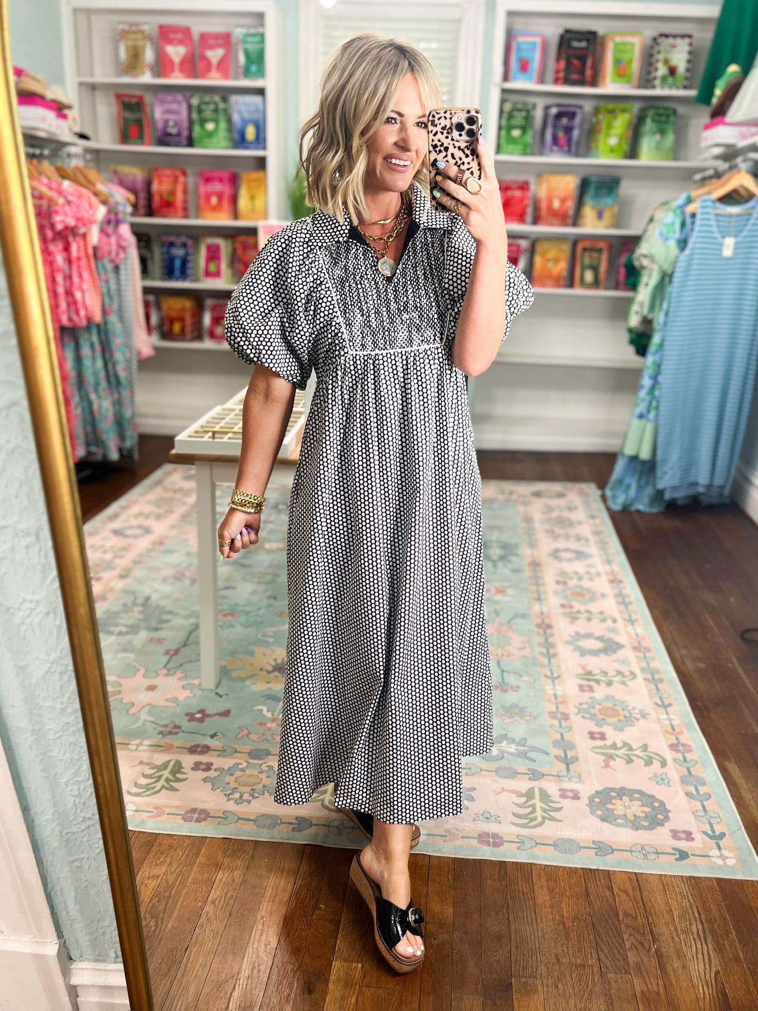 Purely Charming Polka Dot Midi Dress - Black