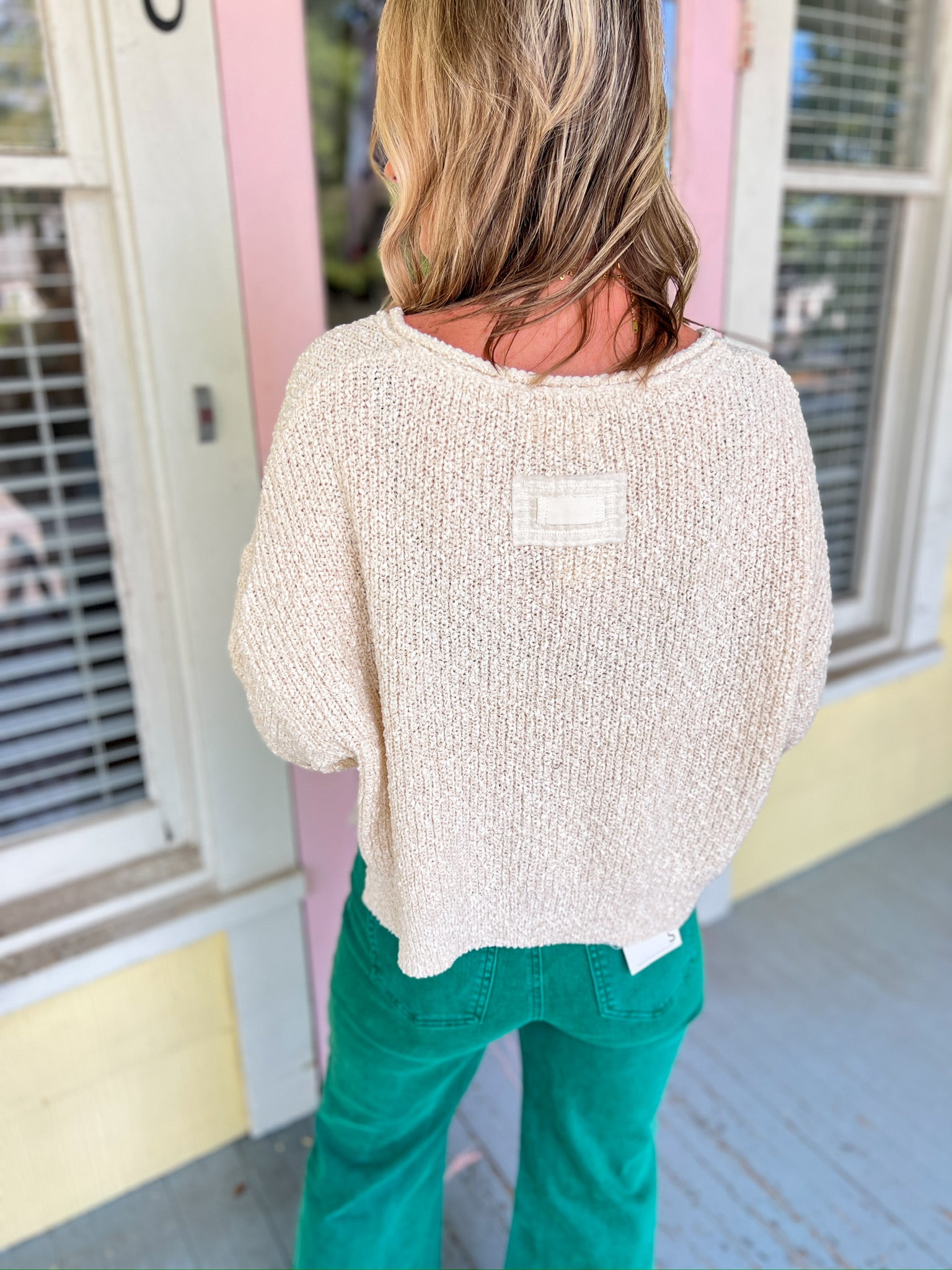 Speak Up Split Neck Sweater - Heather Beige