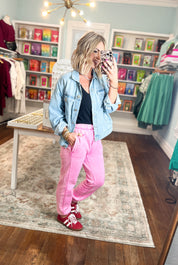 Carefree Agenda Acid Wash Joggers - Candy Pink