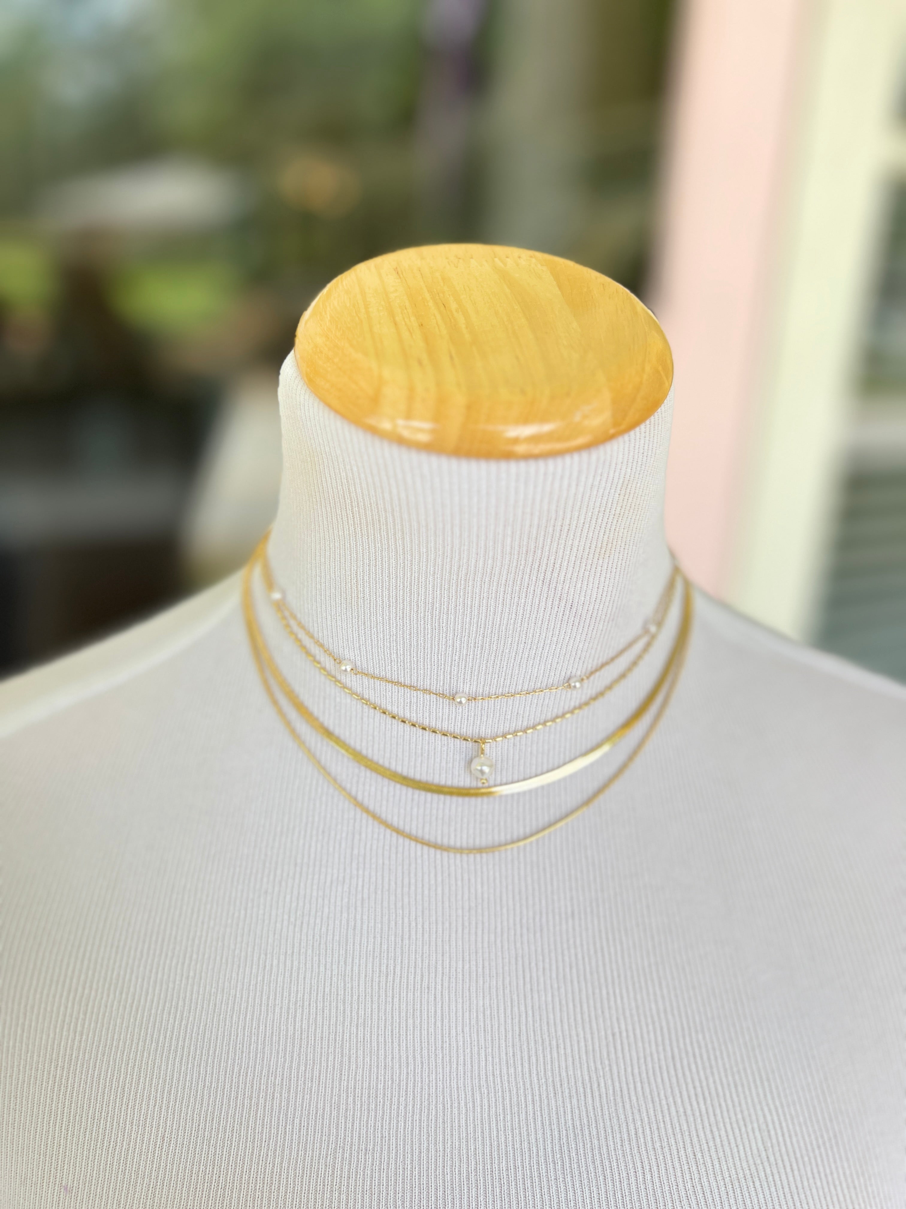 Four Layered Pearl & Chain Necklace