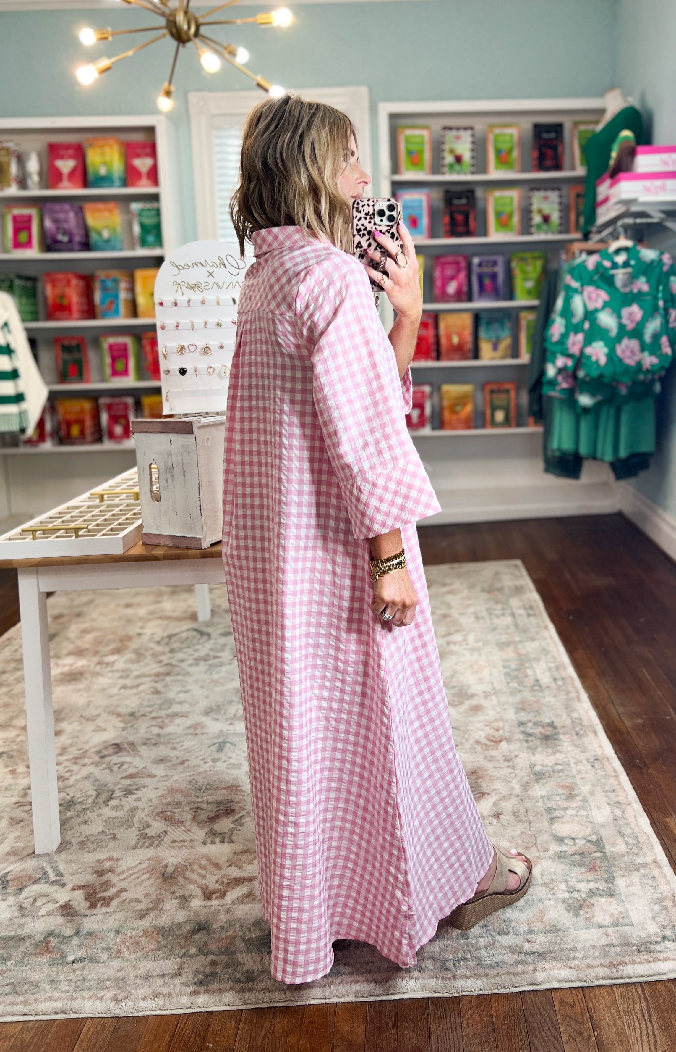 Little Moments Gingham Midi Dress - Pink