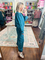 Lucky Star Patch Sleeve SWEATSHIRT - Dark Teal