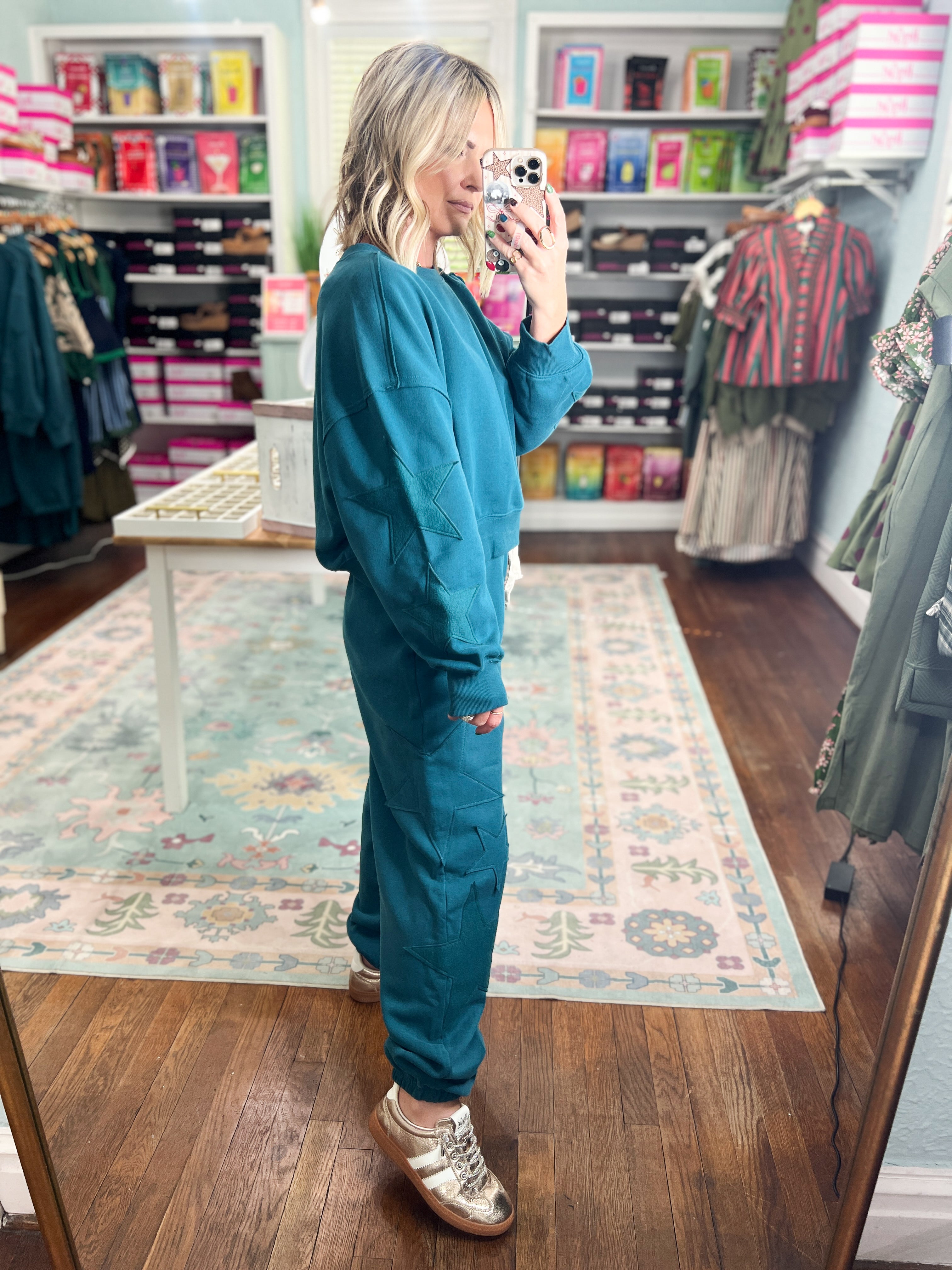 Lucky Star Patch Sleeve SWEATSHIRT - Dark Teal