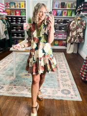 Amber Blooms Floral Mini Dress