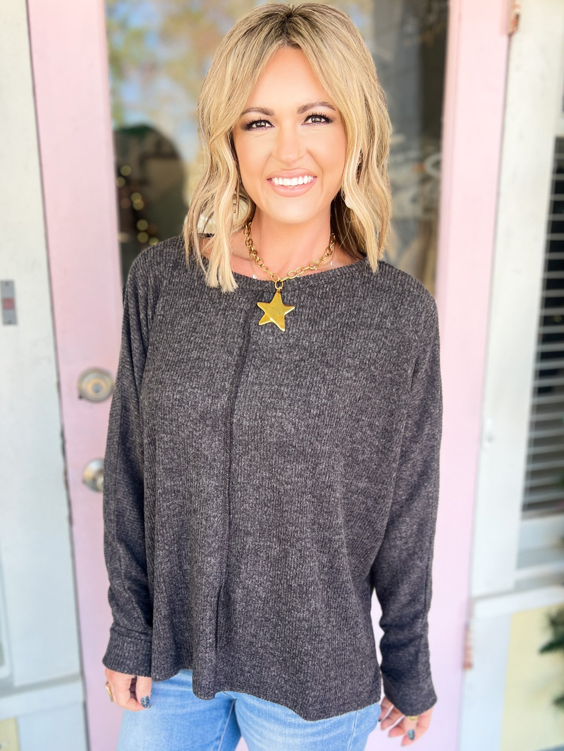 Right Down The Middle Dolman Top - Black